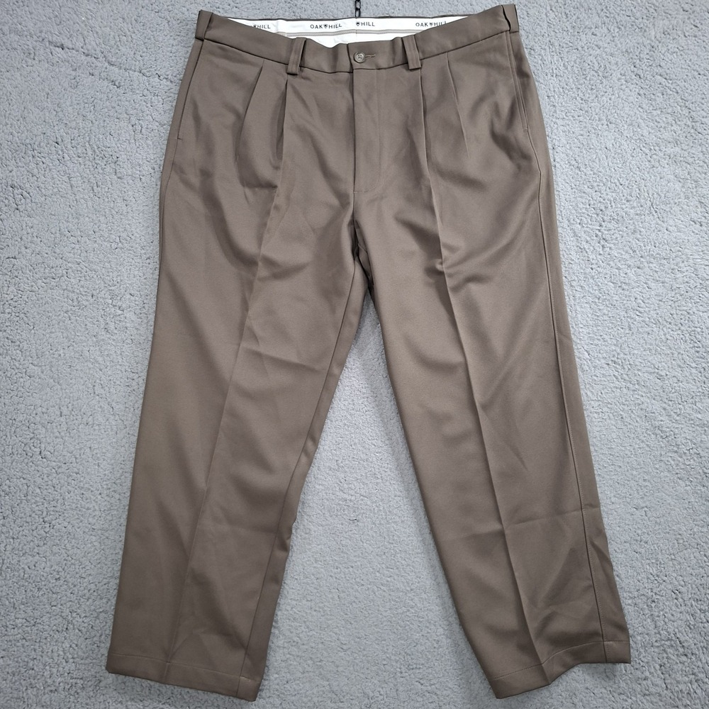 Oak Hill Dress Pants Mens 41x29 Brown Pleated Front Classic Fit Trousers